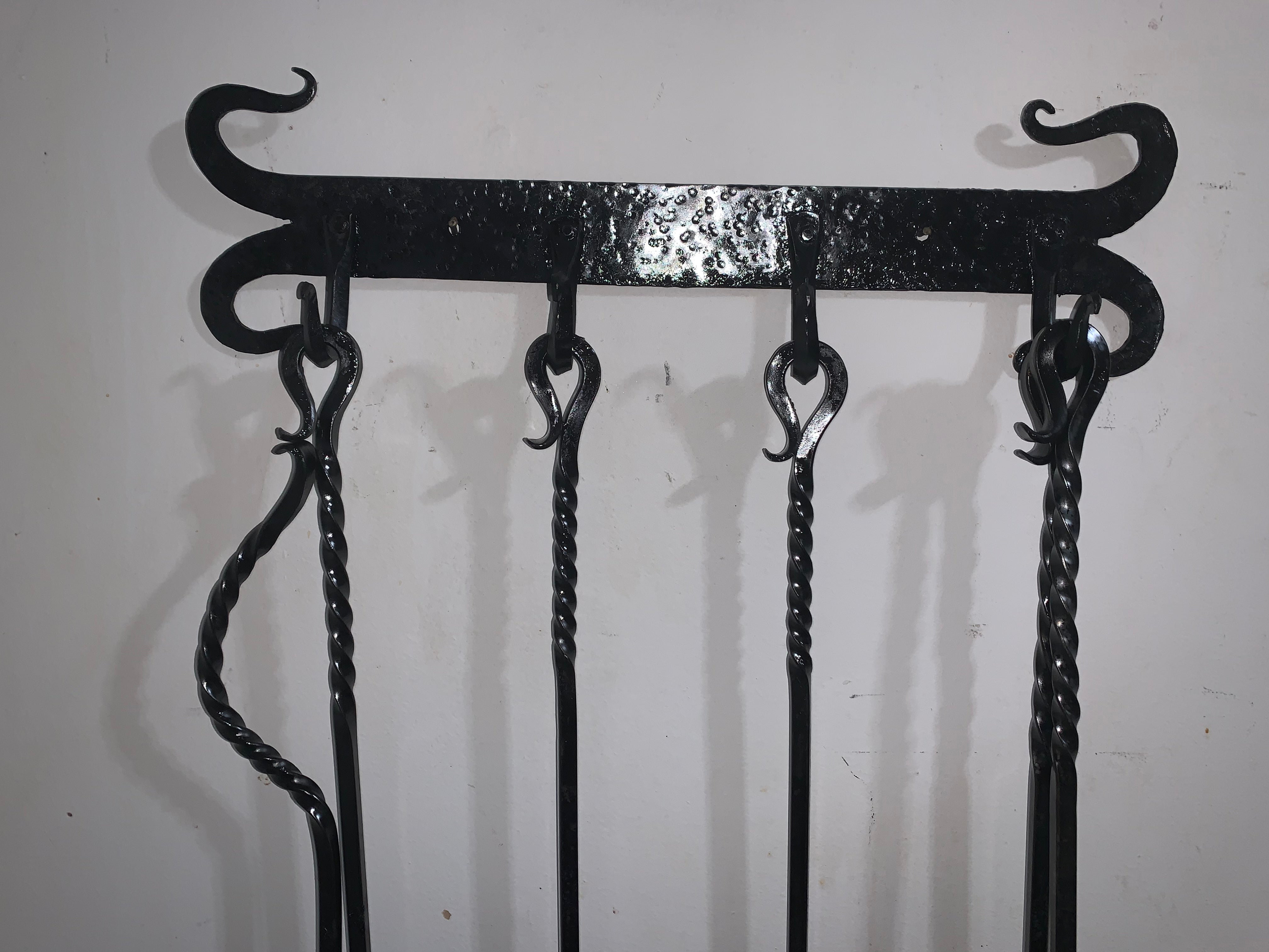 Fire Tool Set with Wall Rack